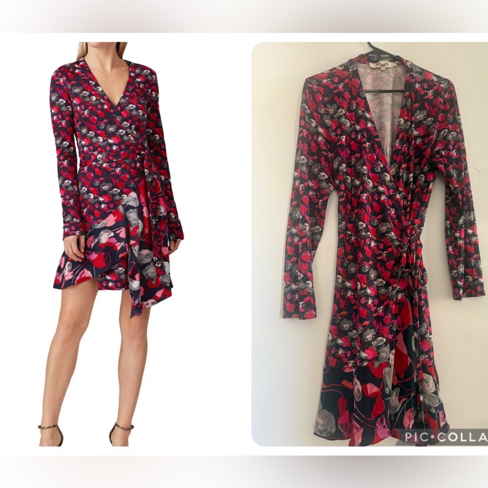Diane Von Furstenberg Red and Black Floral Wrap Dress